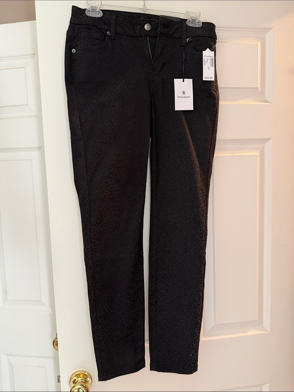 dressbarn Women's Skinny Jeans in Black with Subtle Leopard Texture